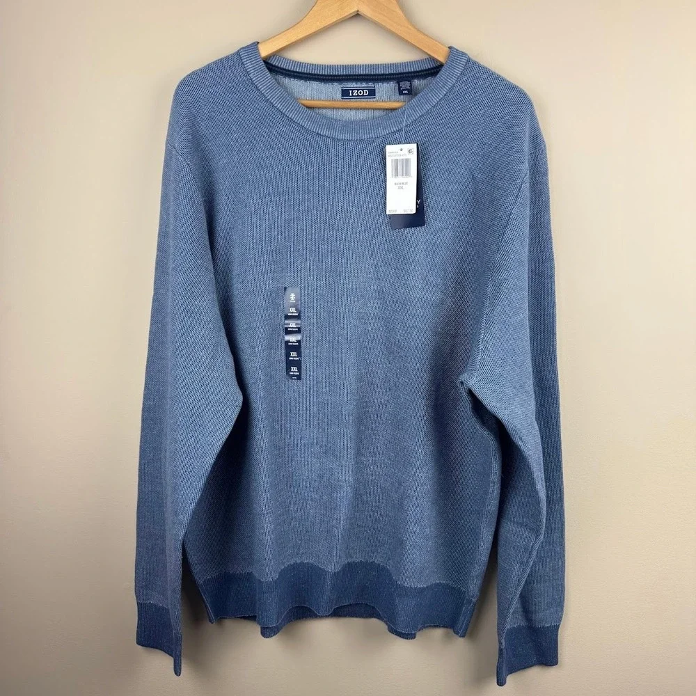 IZOD Mens XXL Luxury Classics Crew‎ Neck Sweater Bijou Blue Long Sleeve NWT